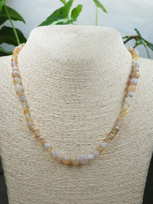 Standard Length Neutral-Golden Toned Gemstone Beaded Necklace
