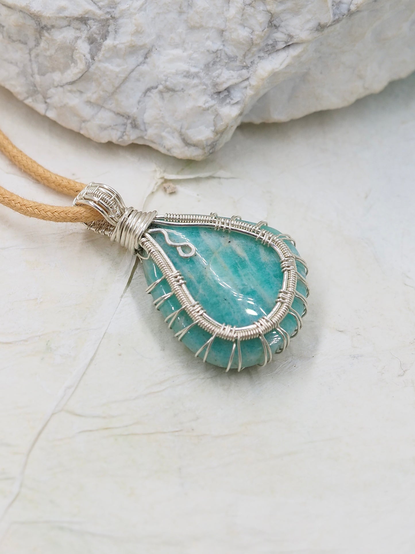 Amazonite & Sterling Silver Hand Wrapped Reversible Pendant