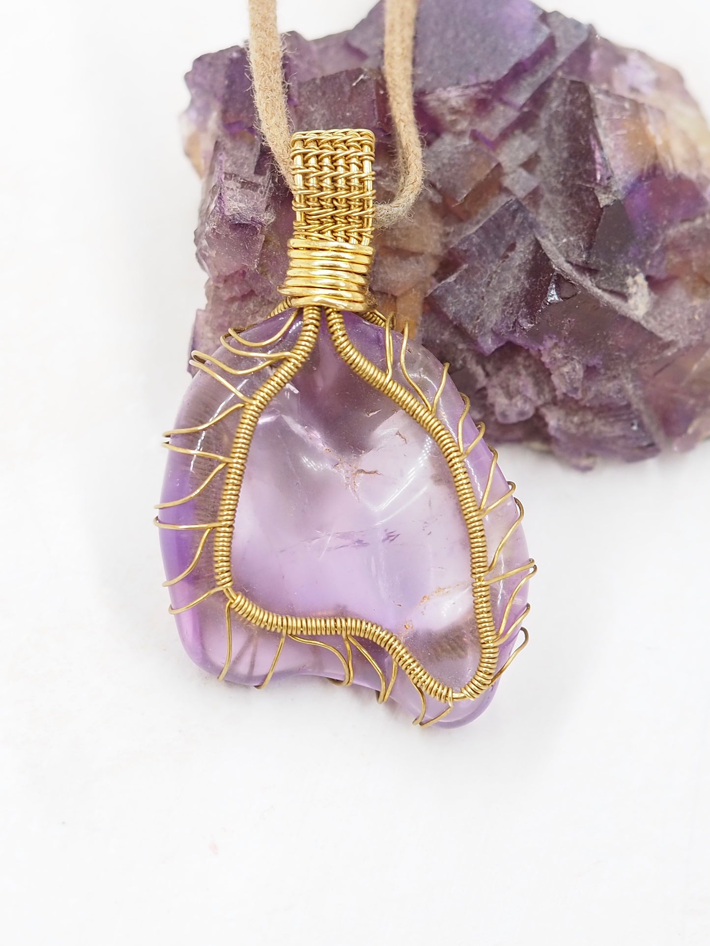 Freeform Ametrine & Brass Hand Wrapped Reversible Pendant