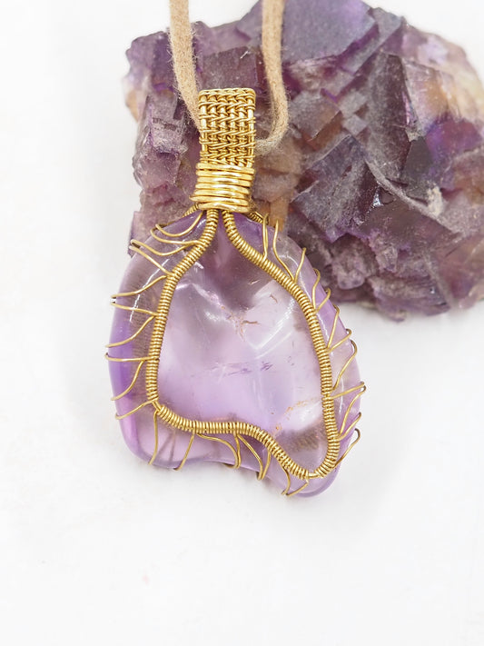 Freeform Ametrine & Brass Hand Wrapped Reversible Pendant