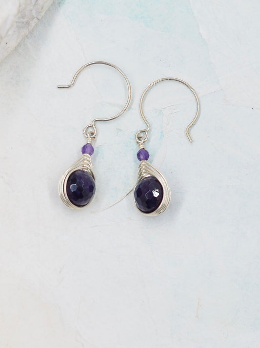 Amethyst & Australian Sterling Silver Hand Wrapped Earrings