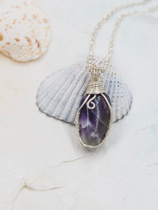 Chevron Amethyst & Australian Sterling Silver Petite Handwrapped Pendant