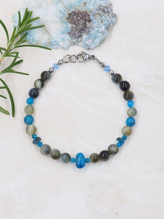 Blue Apatite & Golden-Blue Tigers Eye Slender Bracelet