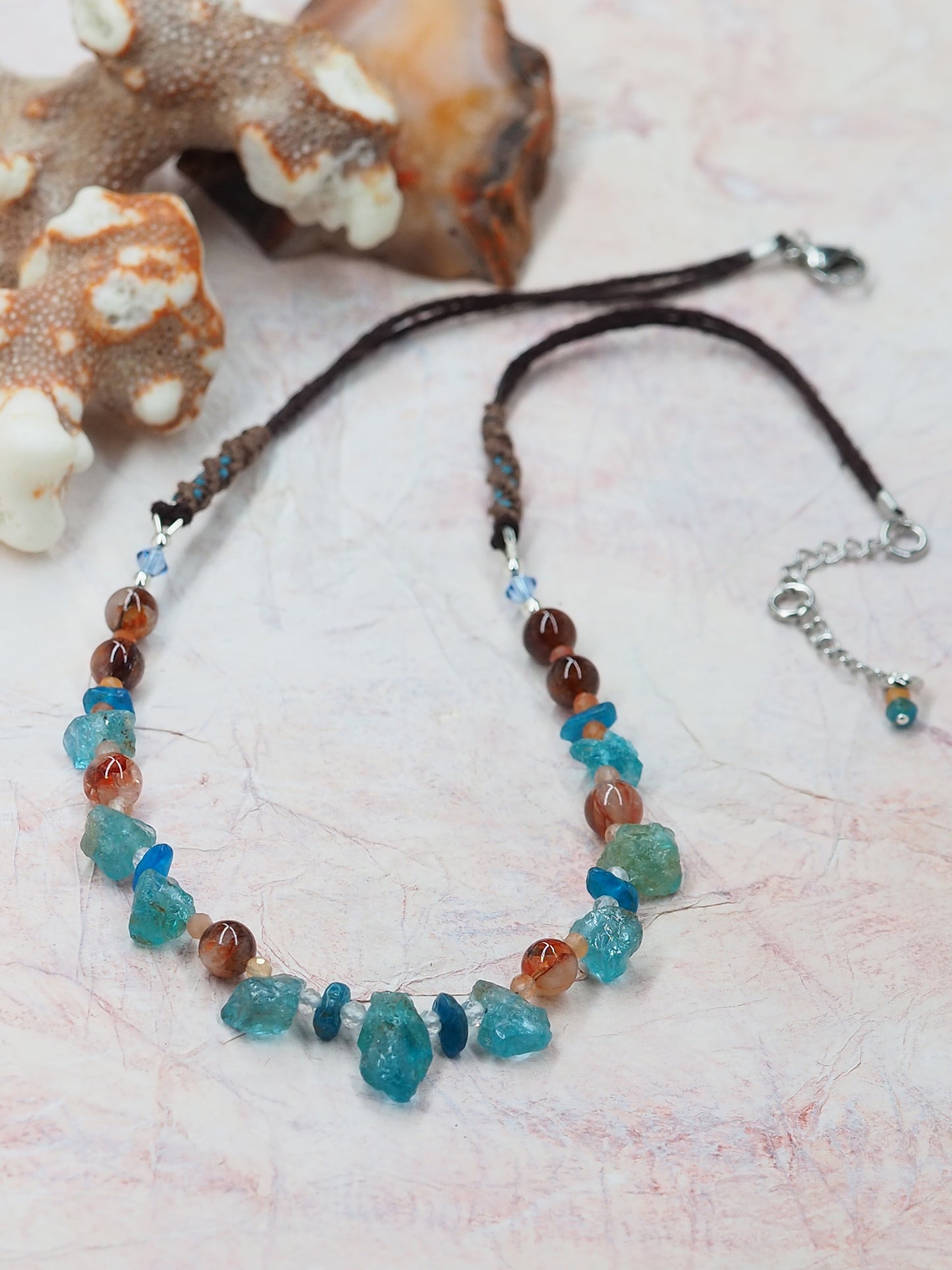 Apatite & Hematoid Fire Quartz Pendant Necklace OOAK