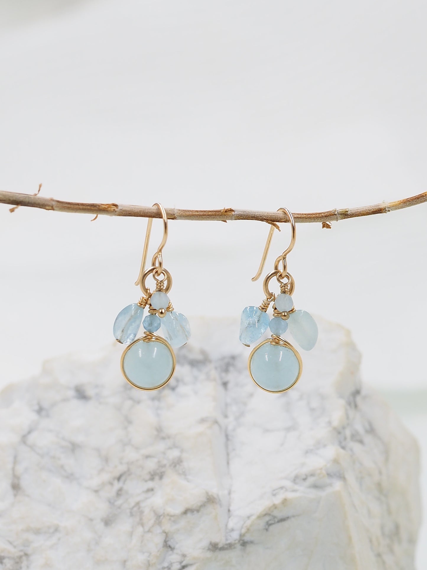 Aquamarine 14k Gold Filled Cluster Drop Earrings