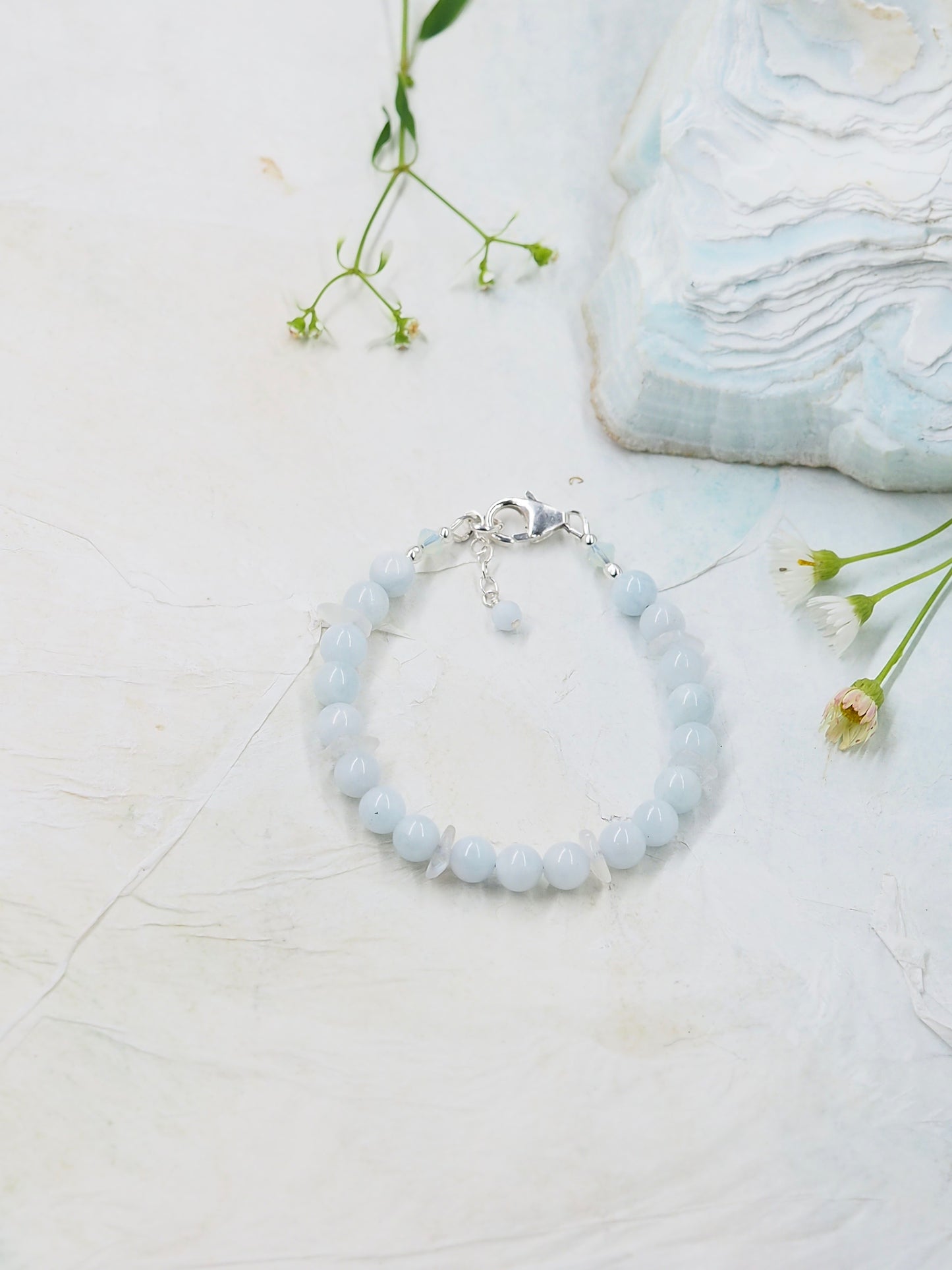 Aquamarine & Rainbow Moonstone Slender Bracelet