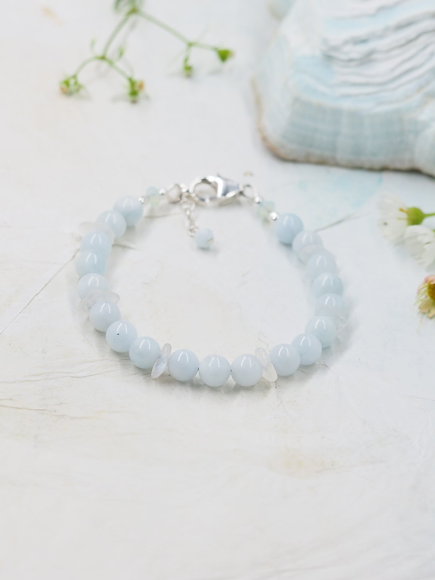 Aquamarine & Rainbow Moonstone Slender Bracelet