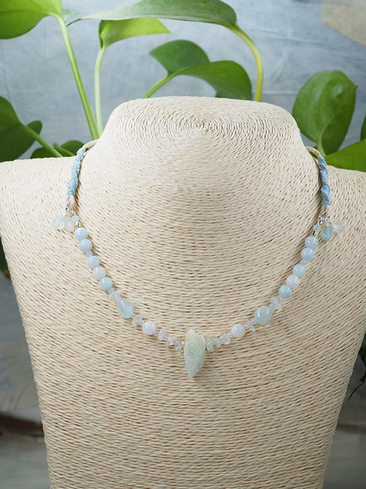 One-of-a-kind Aquamarine, Rainbow Moonstone & Hemp Handcrafted Pendant Necklace