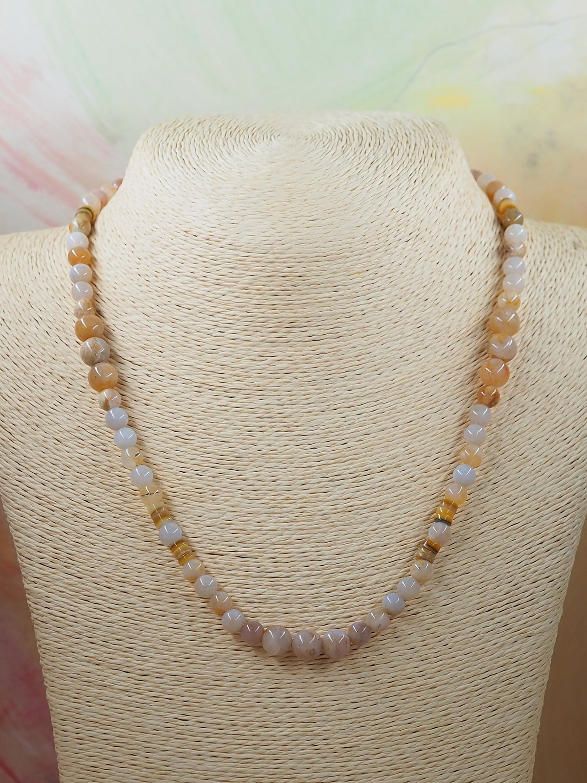 Australian Agate Hand Beaded Necklace with Yellow Lip