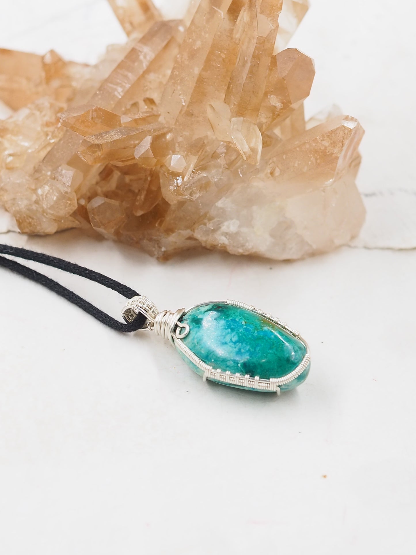 Chrysocolla and Sterling Silver Hand Wrapped Pendant