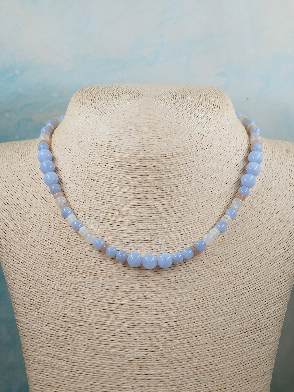 Blue Lace Agate & Moonstone Hand Strung Choker Necklace