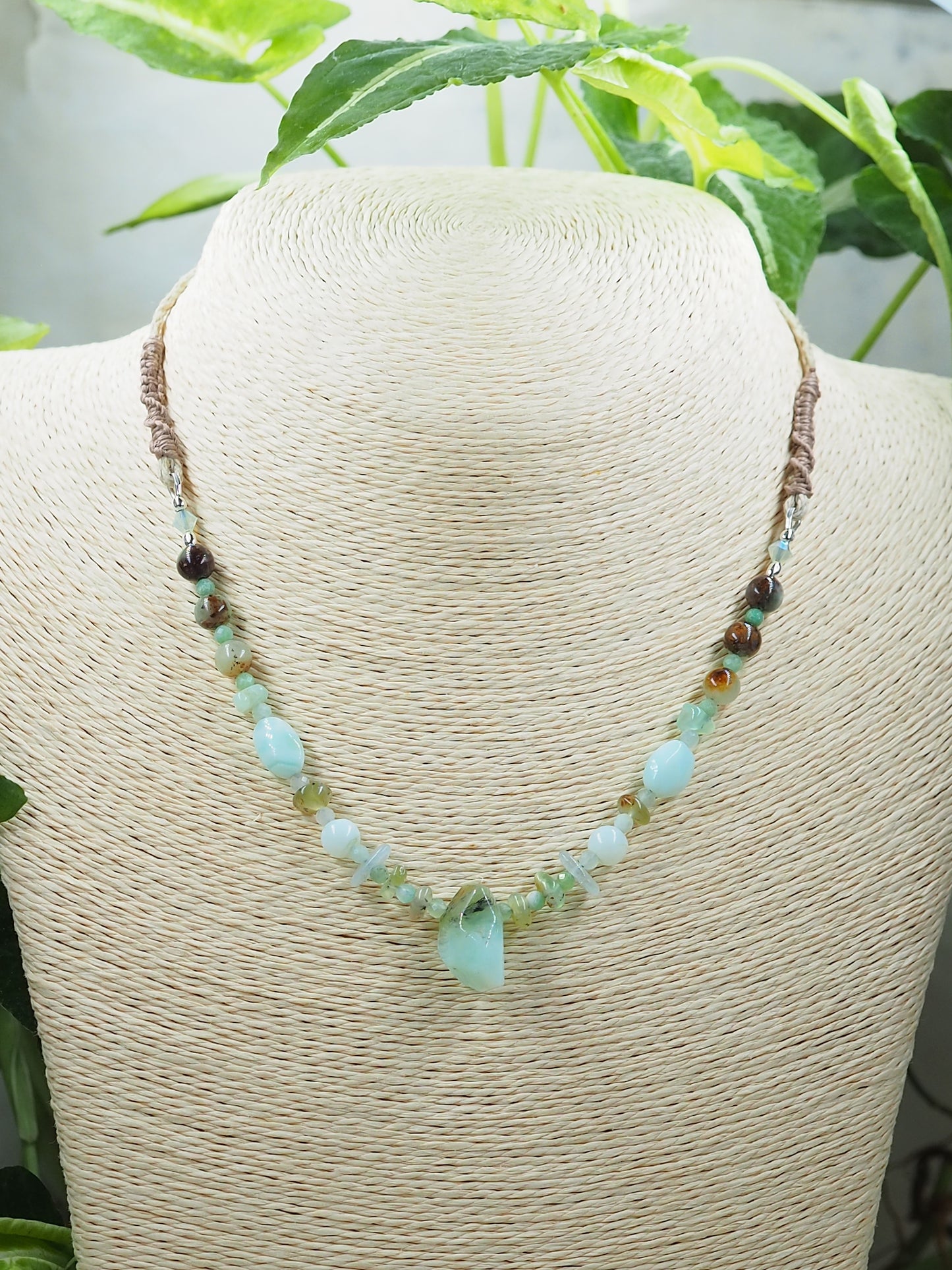 Chrysoprase, Peruvian Blue Opal & Rainbow Moonstone OOAK Pendant Necklace