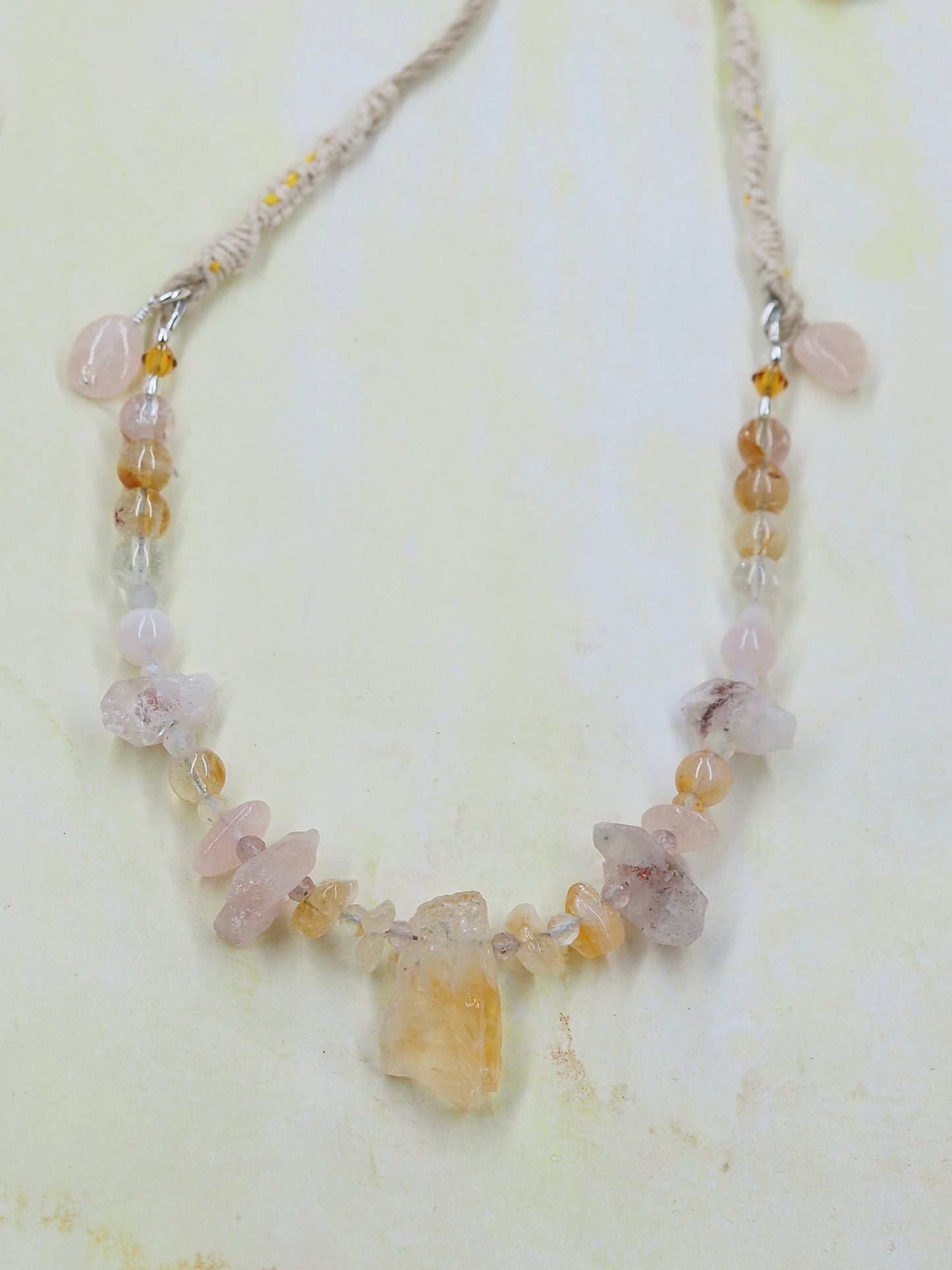 Citrine Pendant Necklace with Super 7 Lepidocrocite in Quartz, Morganite & Strawberry Quartz