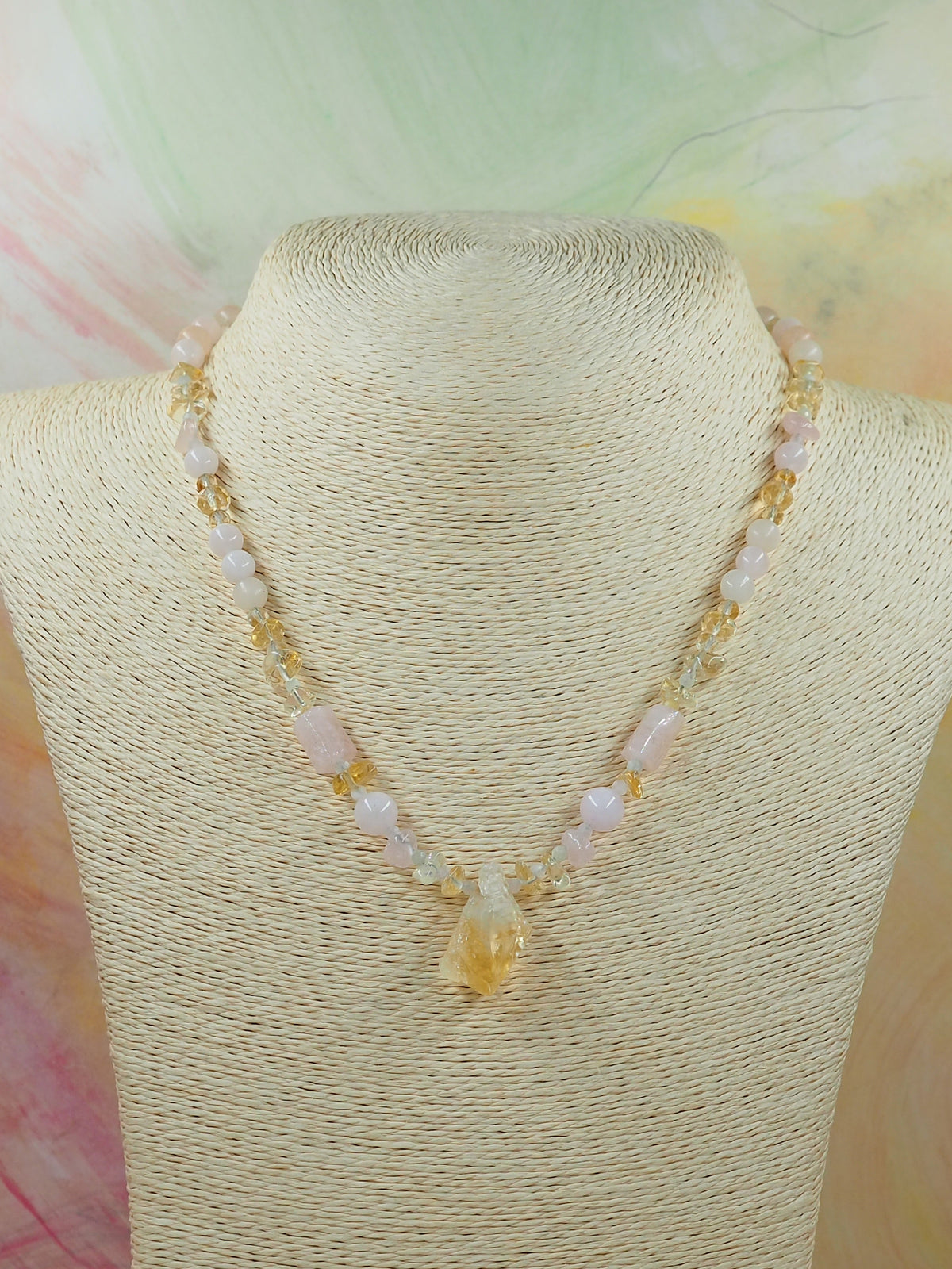 One-of-a-Kind Citrine, Morganite & Beryl Necklace with Rough Cut Nugget