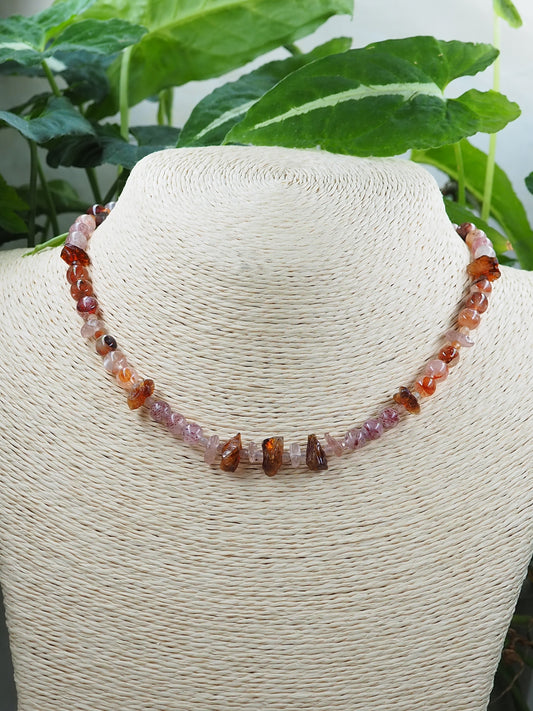 One of a Kind Citrine, Strawberry Quartz & Fire Quartz Necklace