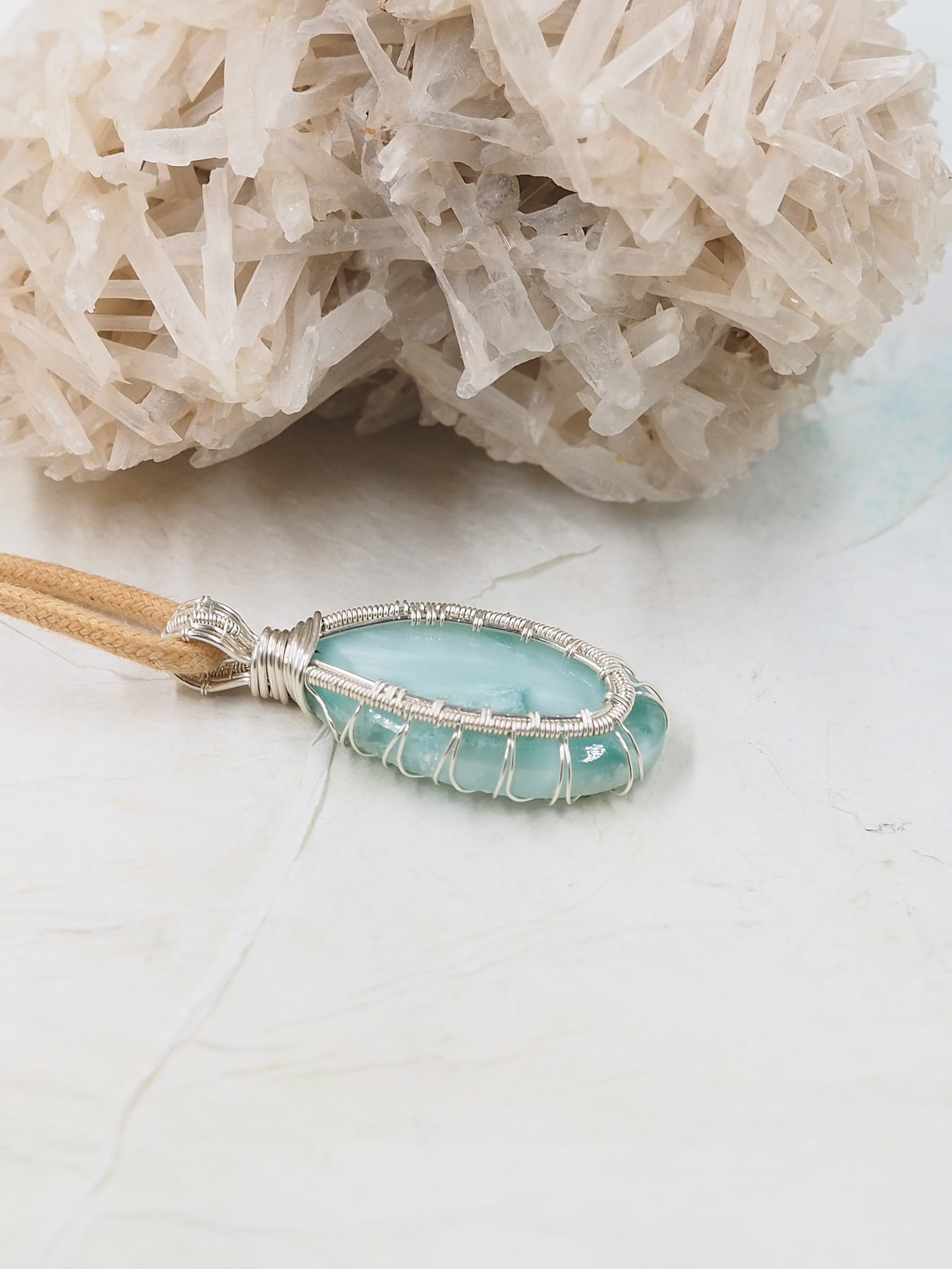 Chatoyant Hemimorphite & Sterling Silver Hand Wrapped Pendant