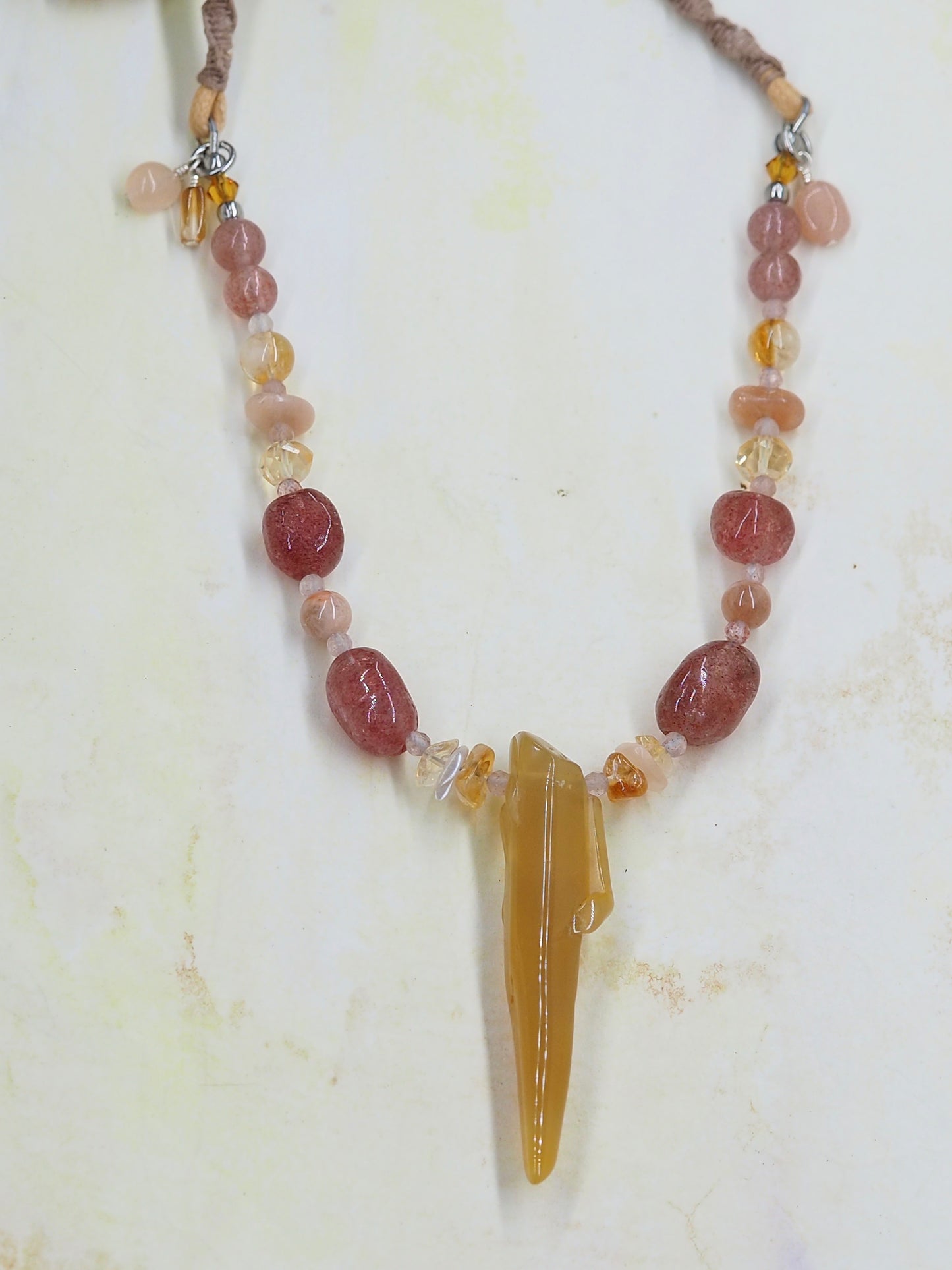 OOAK Golden Hematoid Companion Talisman Necklace, with Strawberry Quartz, Citrine & Sunstone