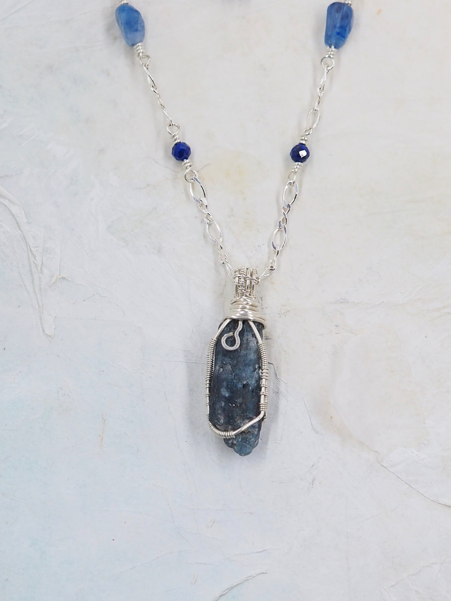 One-of-a-kind Blue Kyanite, Lapis Lazuli & Sterling Silver Pendant Necklace