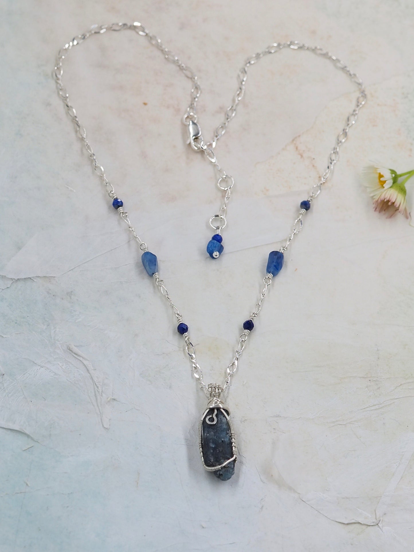 One-of-a-kind Blue Kyanite, Lapis Lazuli & Sterling Silver Pendant Necklace