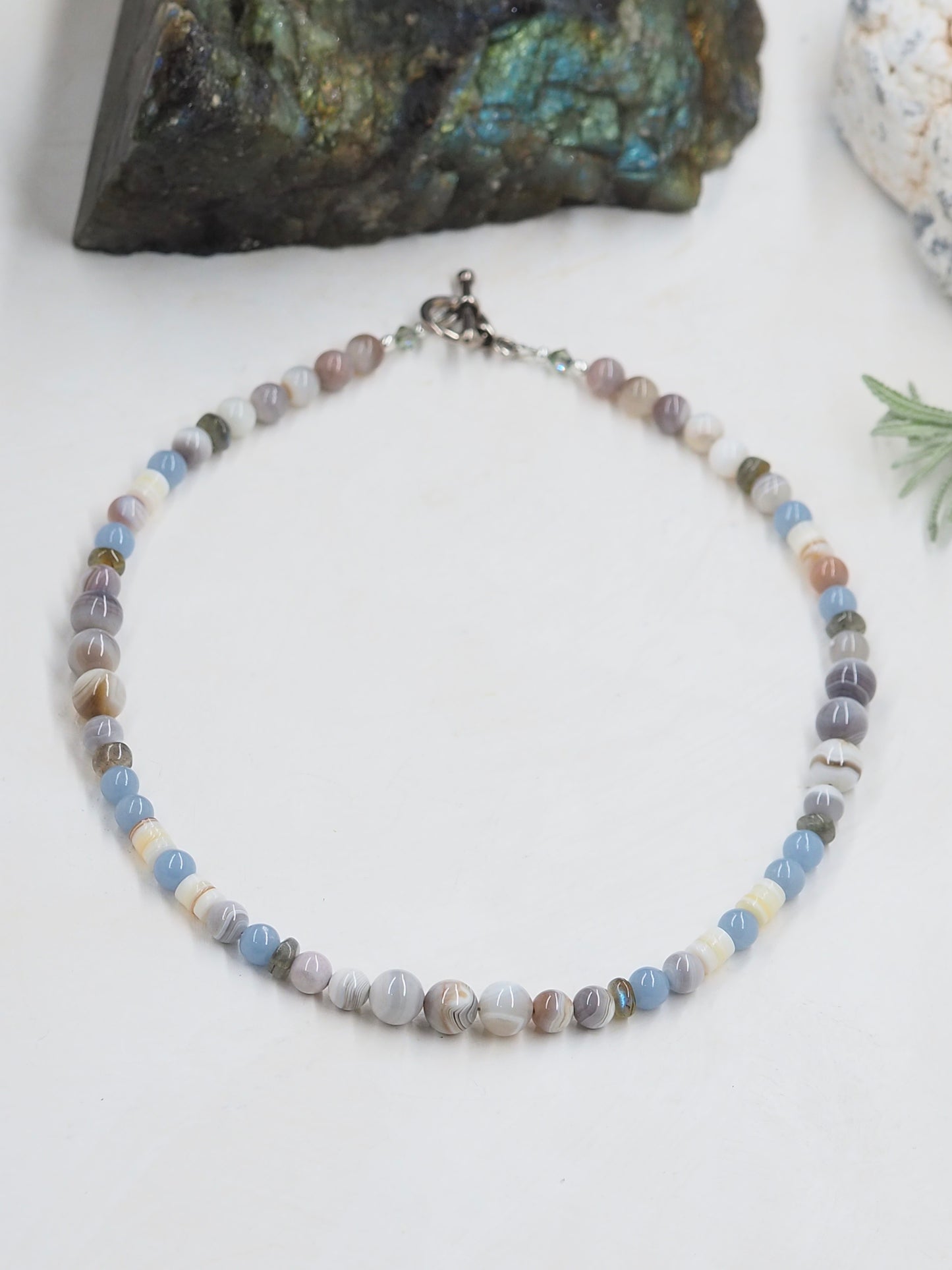 Botswana Agate, Angelite & Labradorite Necklace