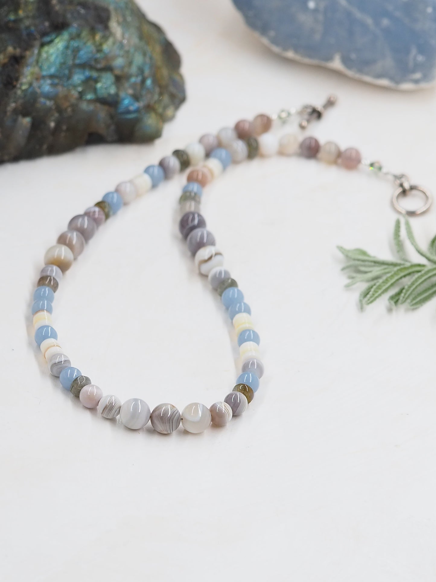 Botswana Agate, Angelite & Labradorite Necklace