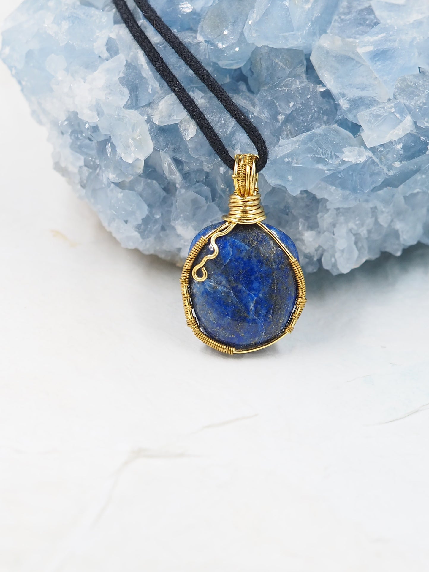 Lapis Lazuli & Brass Hand Wrapped Pendant