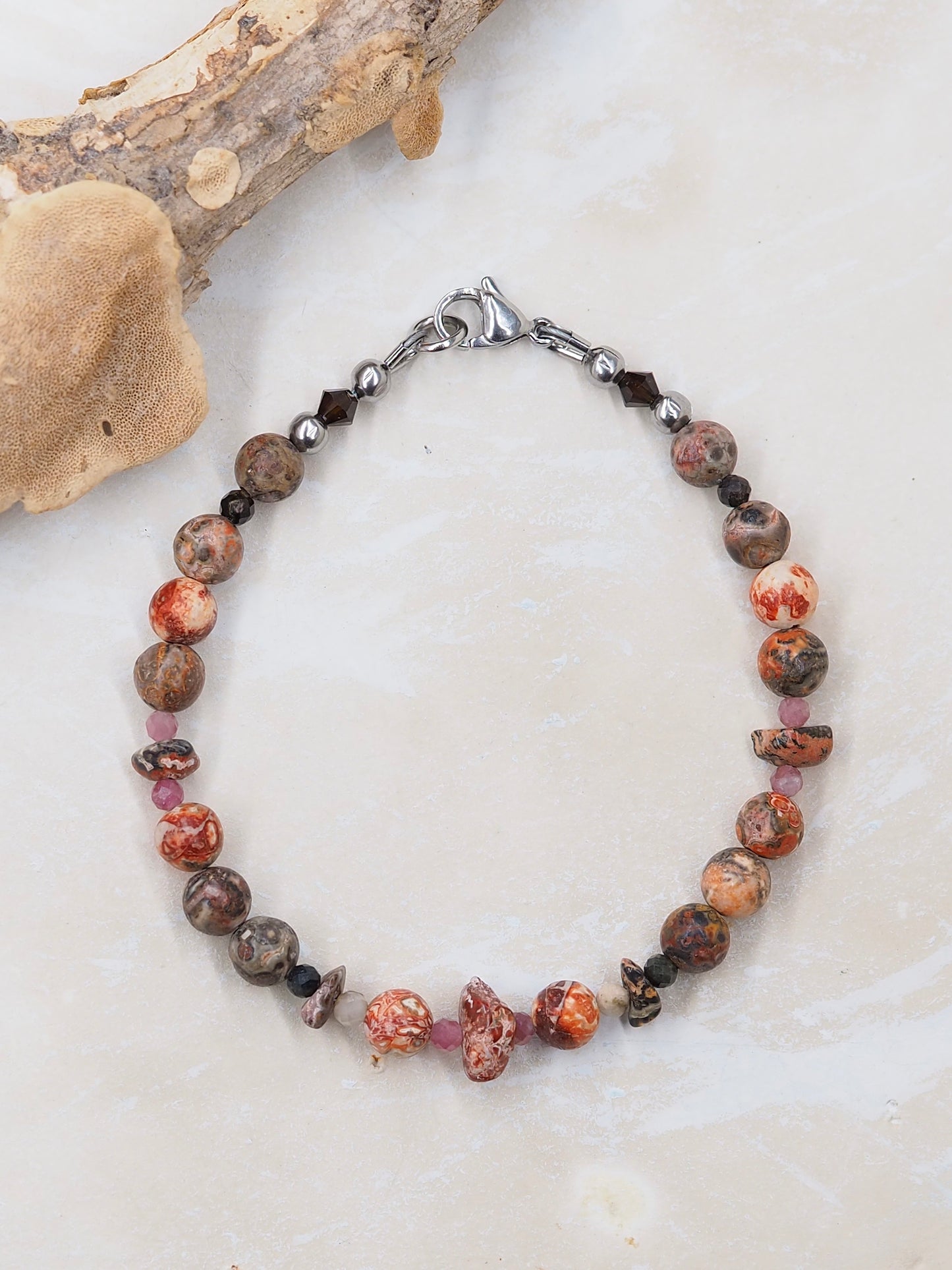 Leopardskin Jasper and Tourmaline Slender Bracelet
