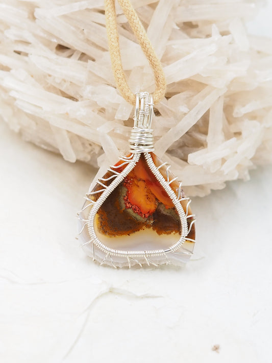 Moss Agate & Sterling Silver Pendant, with Chalcedony and Quartz