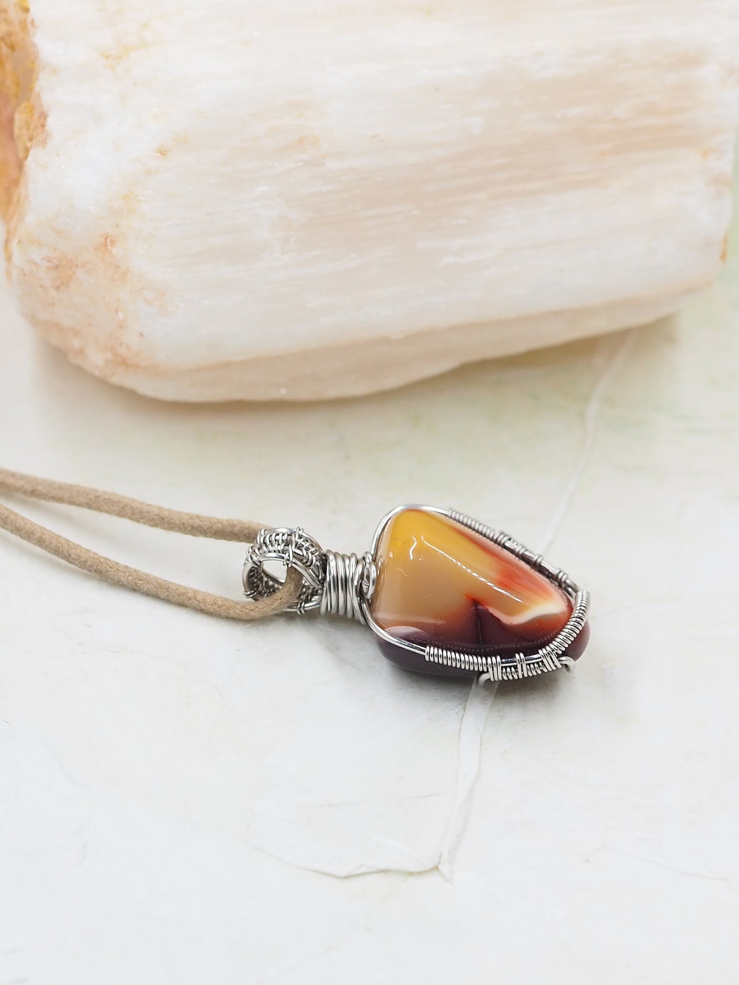 Australian Mookaite & Stainless Steel Hand Wrapped Pendant
