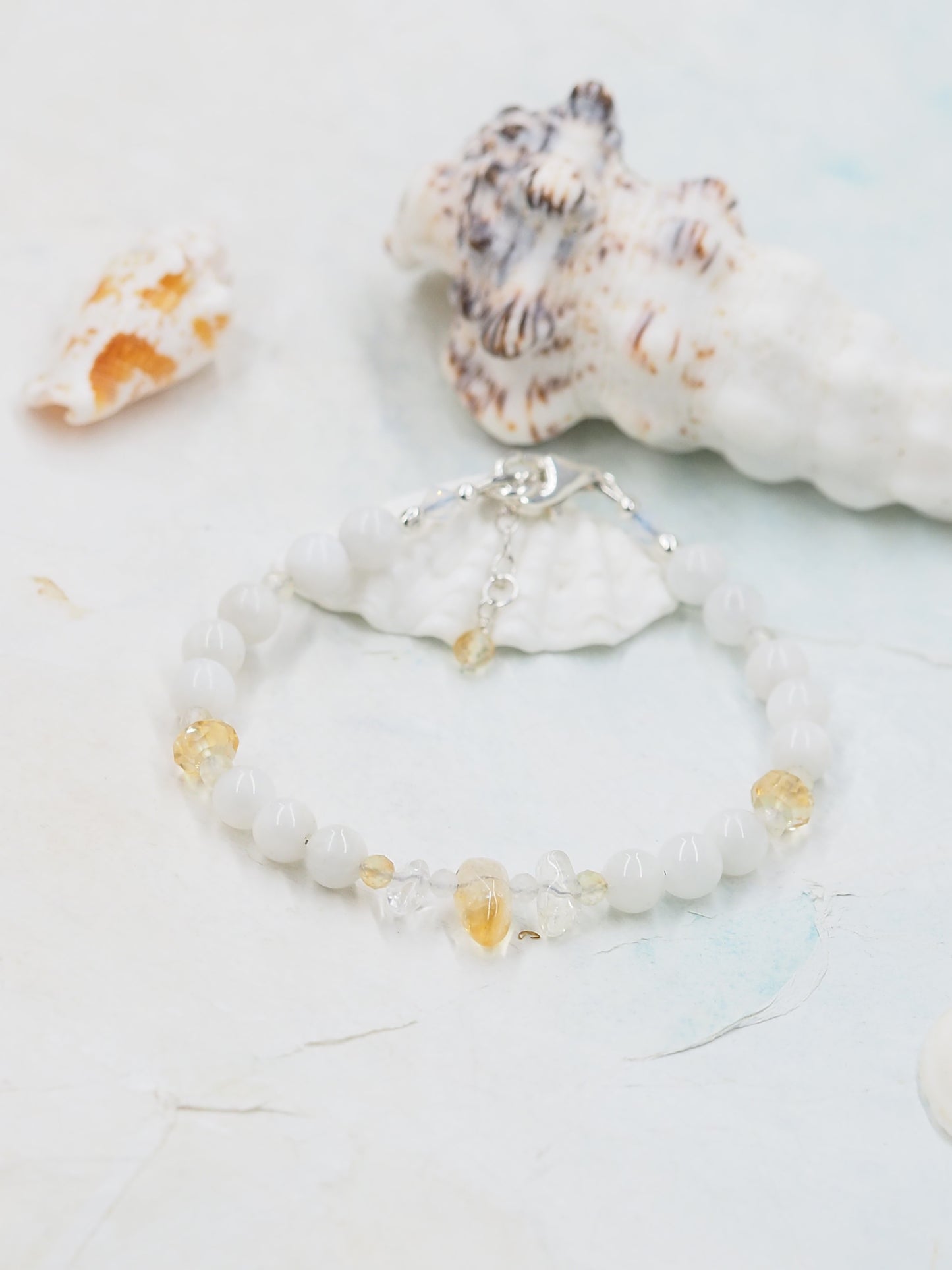 Citrine & White Rainbow Moonstone Slender Bracelet