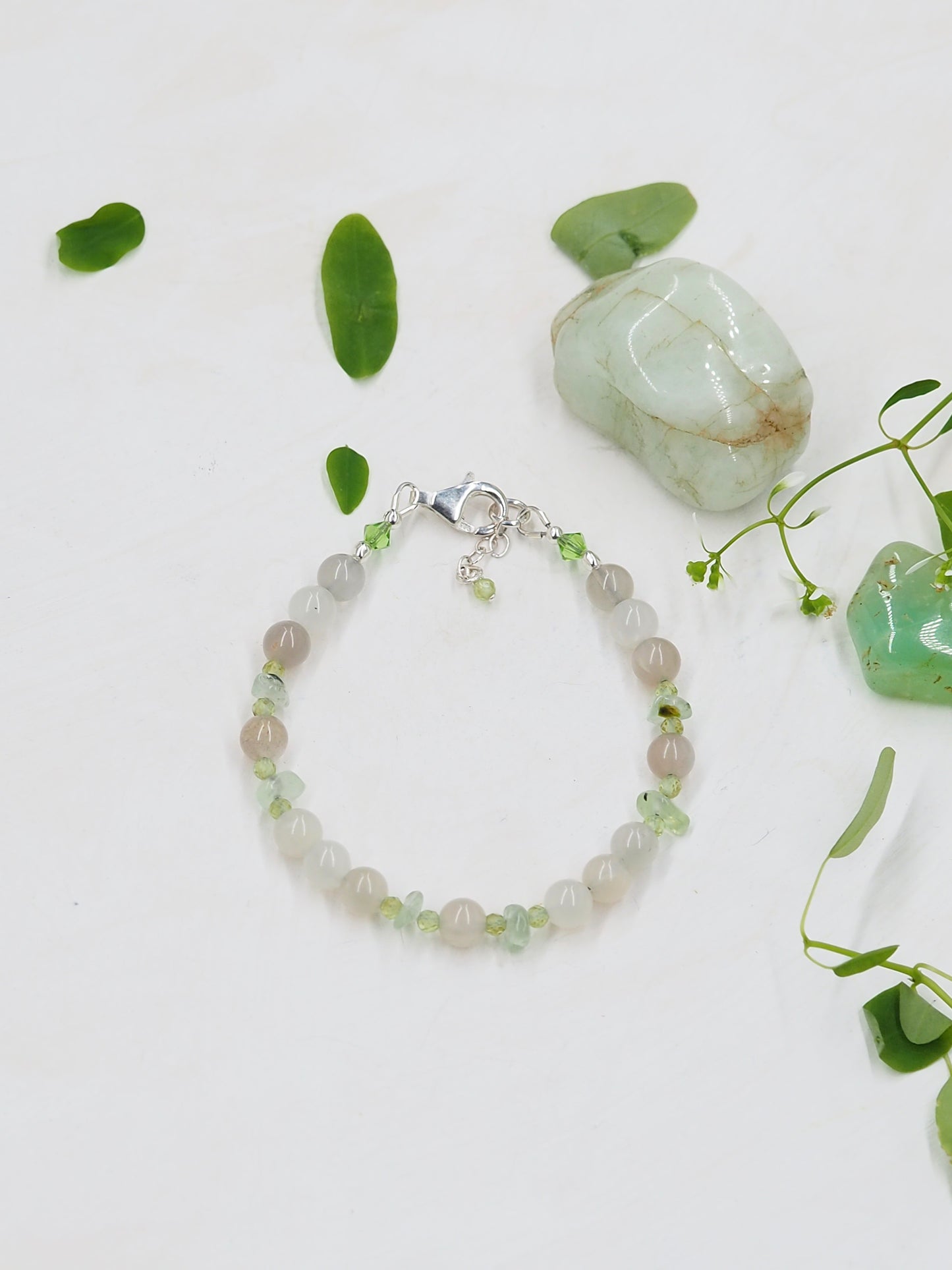 Moonstone, Prehnite & Peridot Slender Bracelet