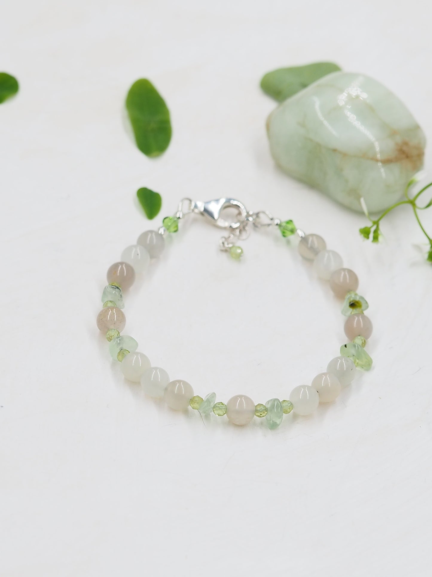 Moonstone, Prehnite & Peridot Slender Bracelet