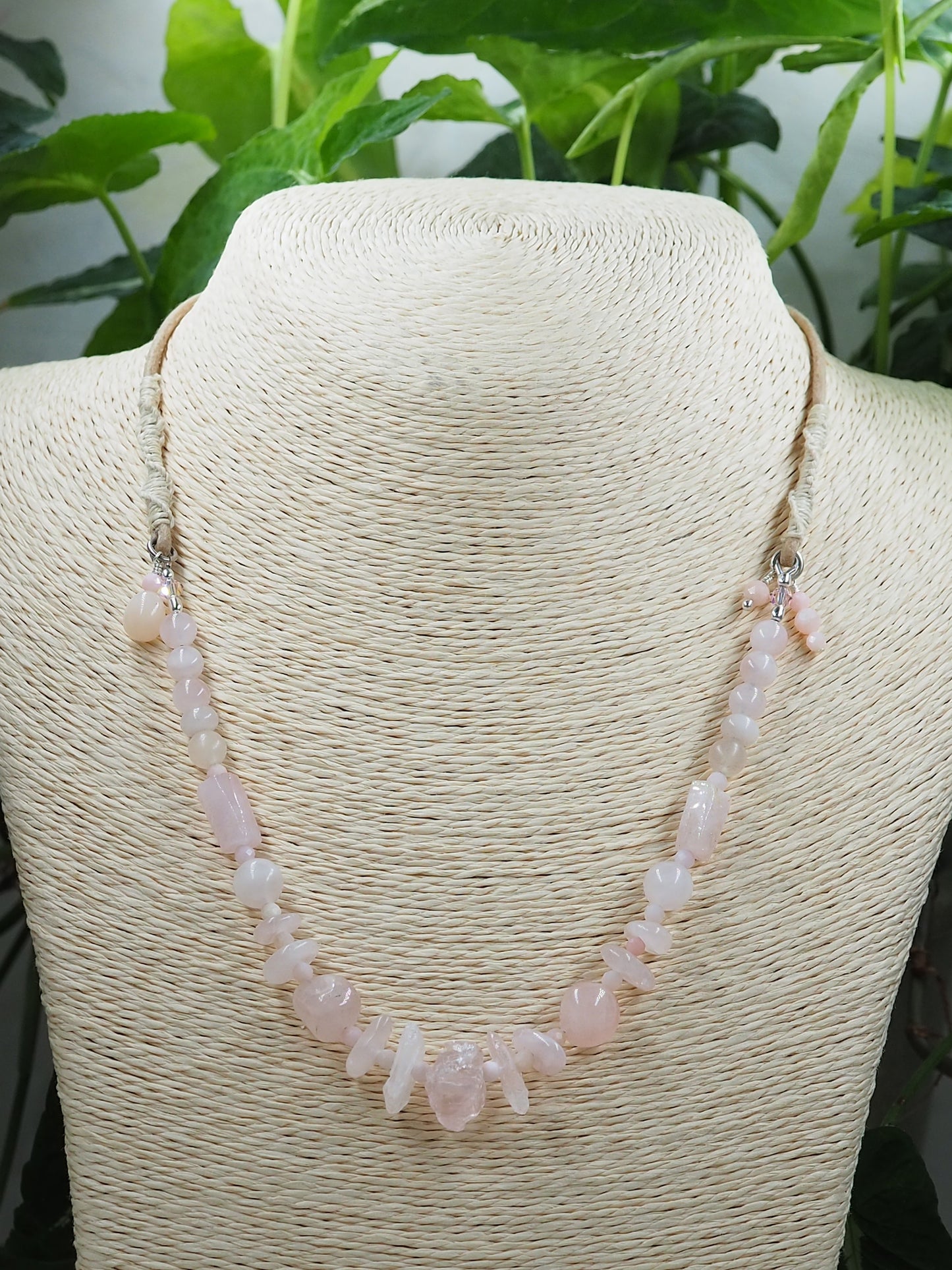 Adjustable Rose Quartz, Morganite & Peruvian Pink Opal Necklace ooak