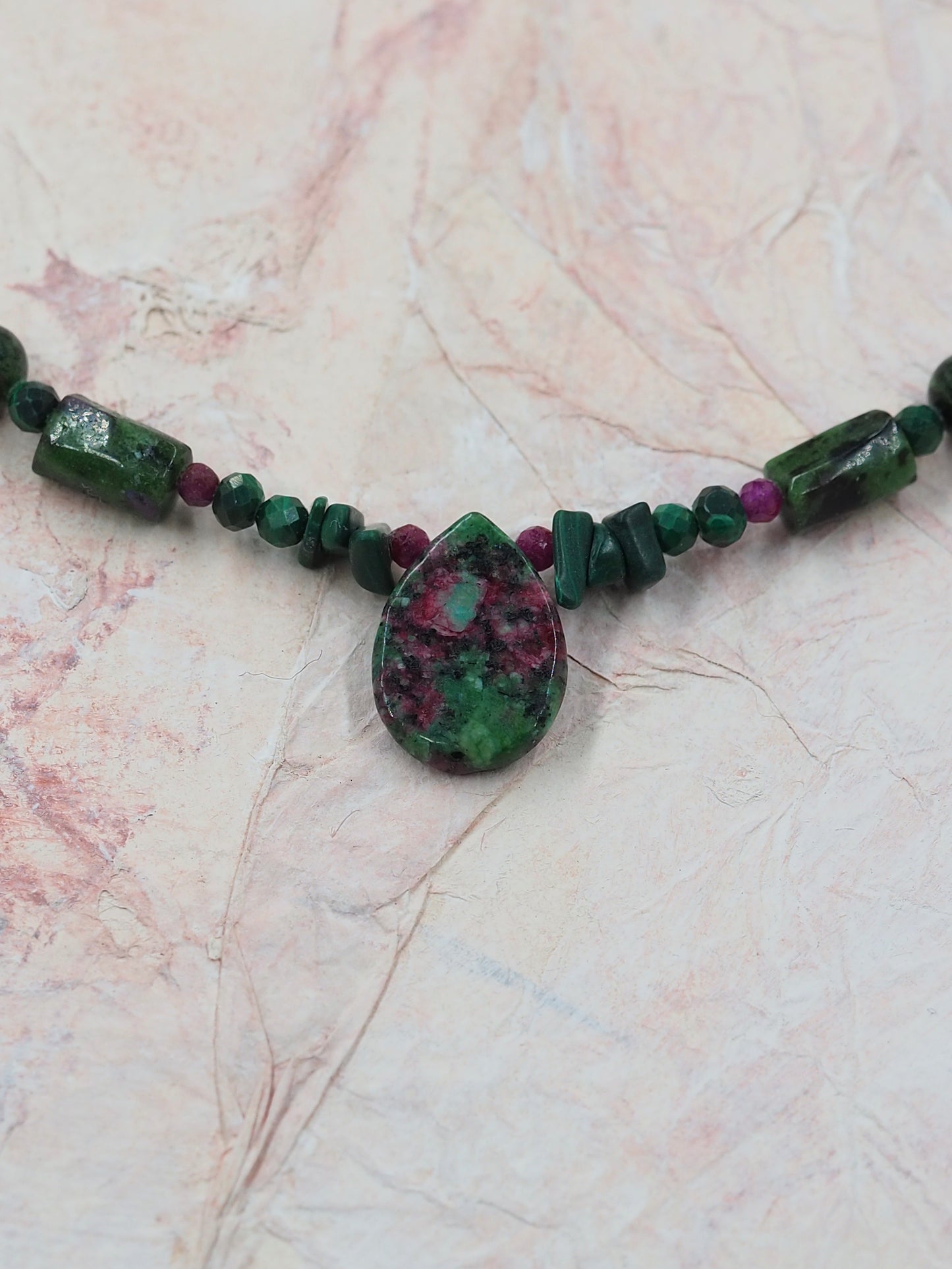 Ruby in Zoisite, Rhodochrosite & Malachite ooak Choker