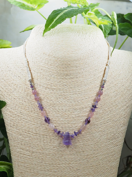 Amethyst, Rose Quartz & Cacoxenite OOAK Pendant Necklace