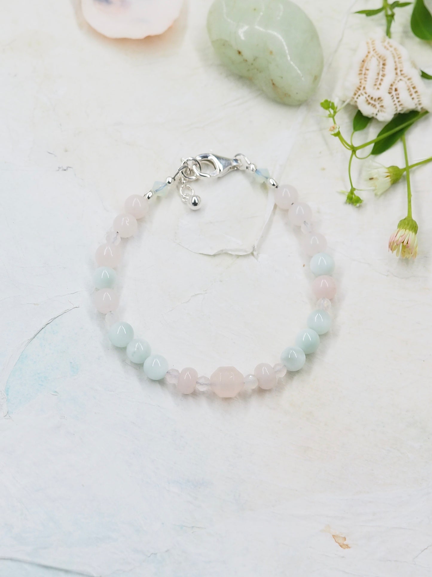 Rose Quartz & Green Angelite Slender Bracelet