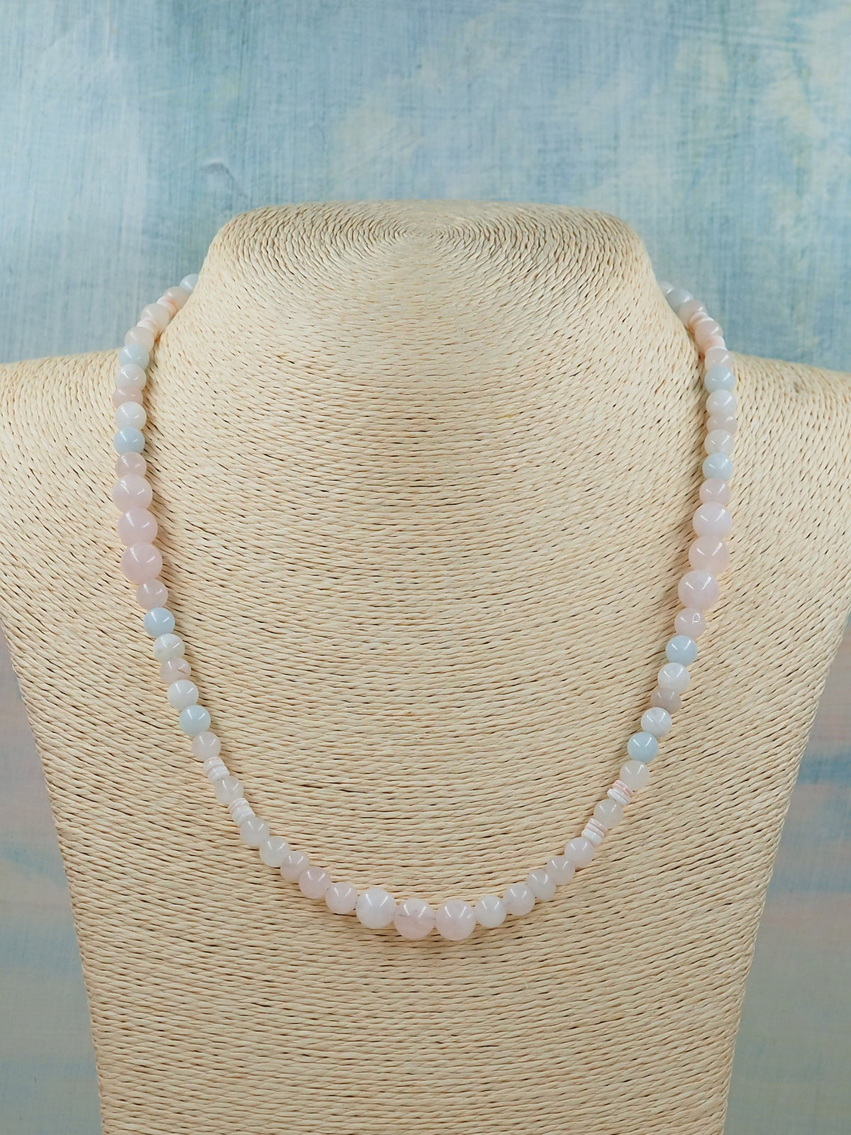 Rose Quartz, Aquamarine and Moonstone Beaded Necklace