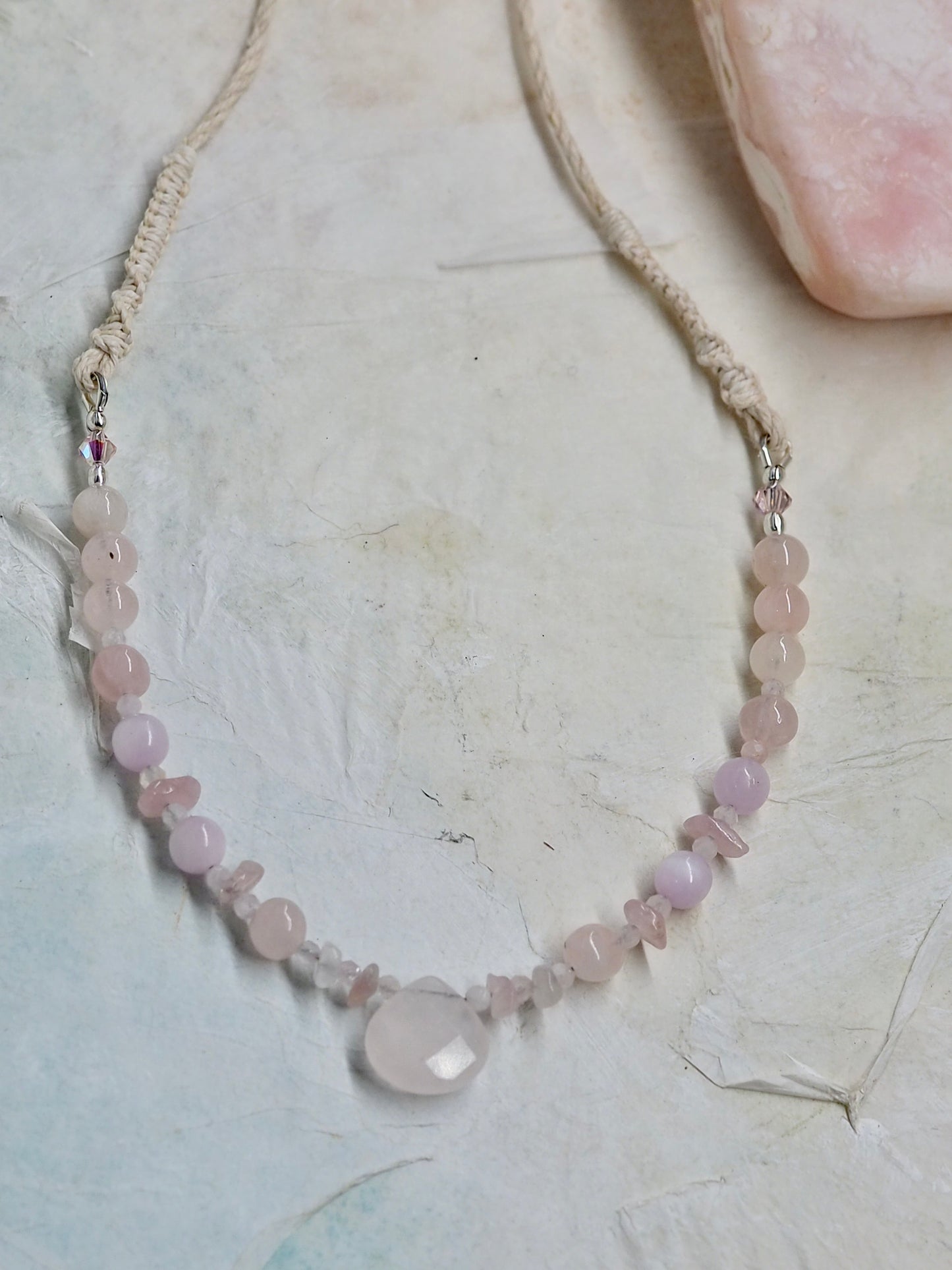 Rose Quartz, Morganite & Kunzite Pendant Necklace ooak