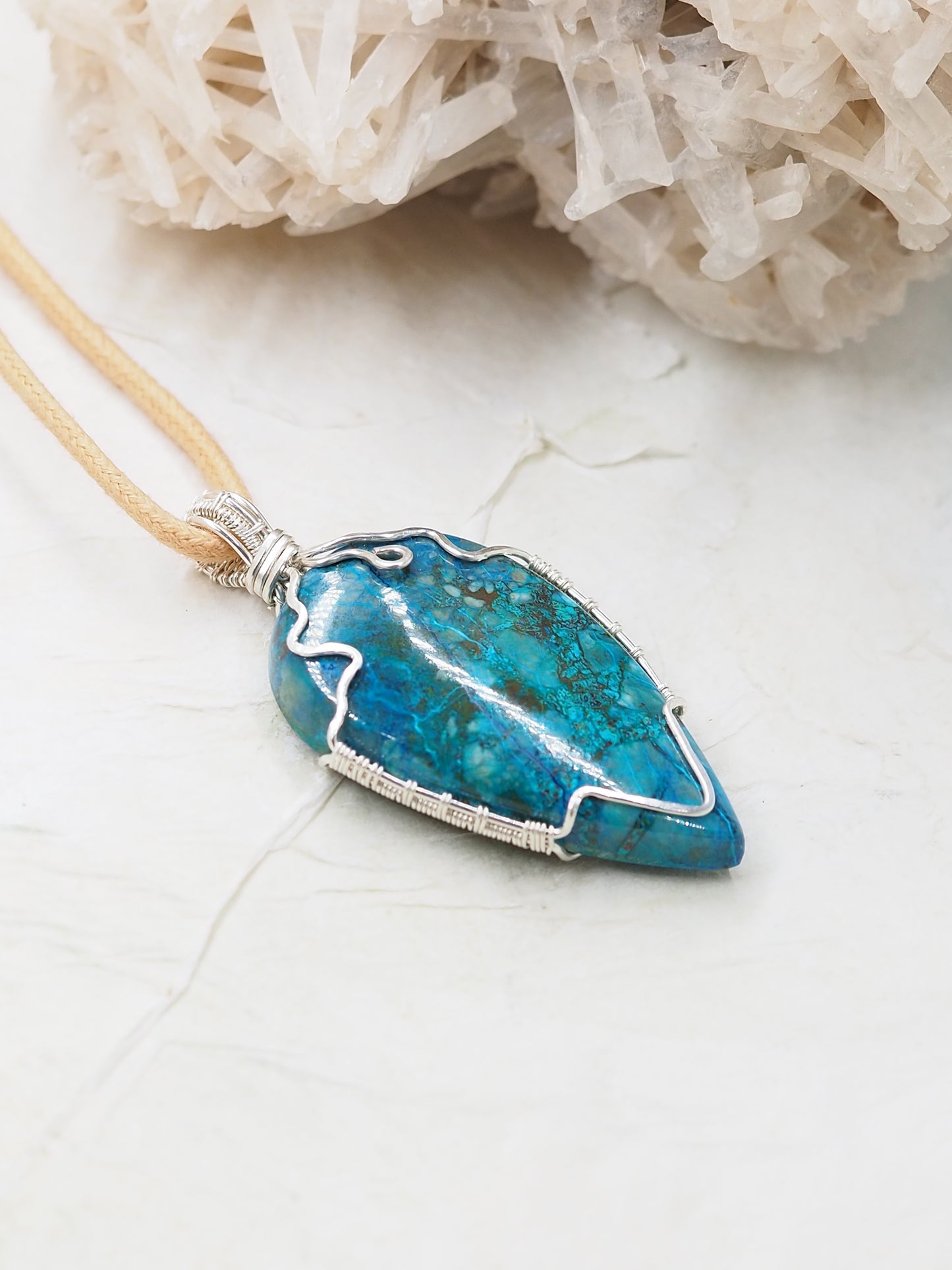 OOAK Shattuckite with Azurite Pendant Handwrapped with Australian Sterling Silver