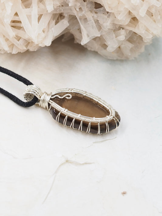 Freeform Smoky Quartz & Sterling Silver Reversible Pendant