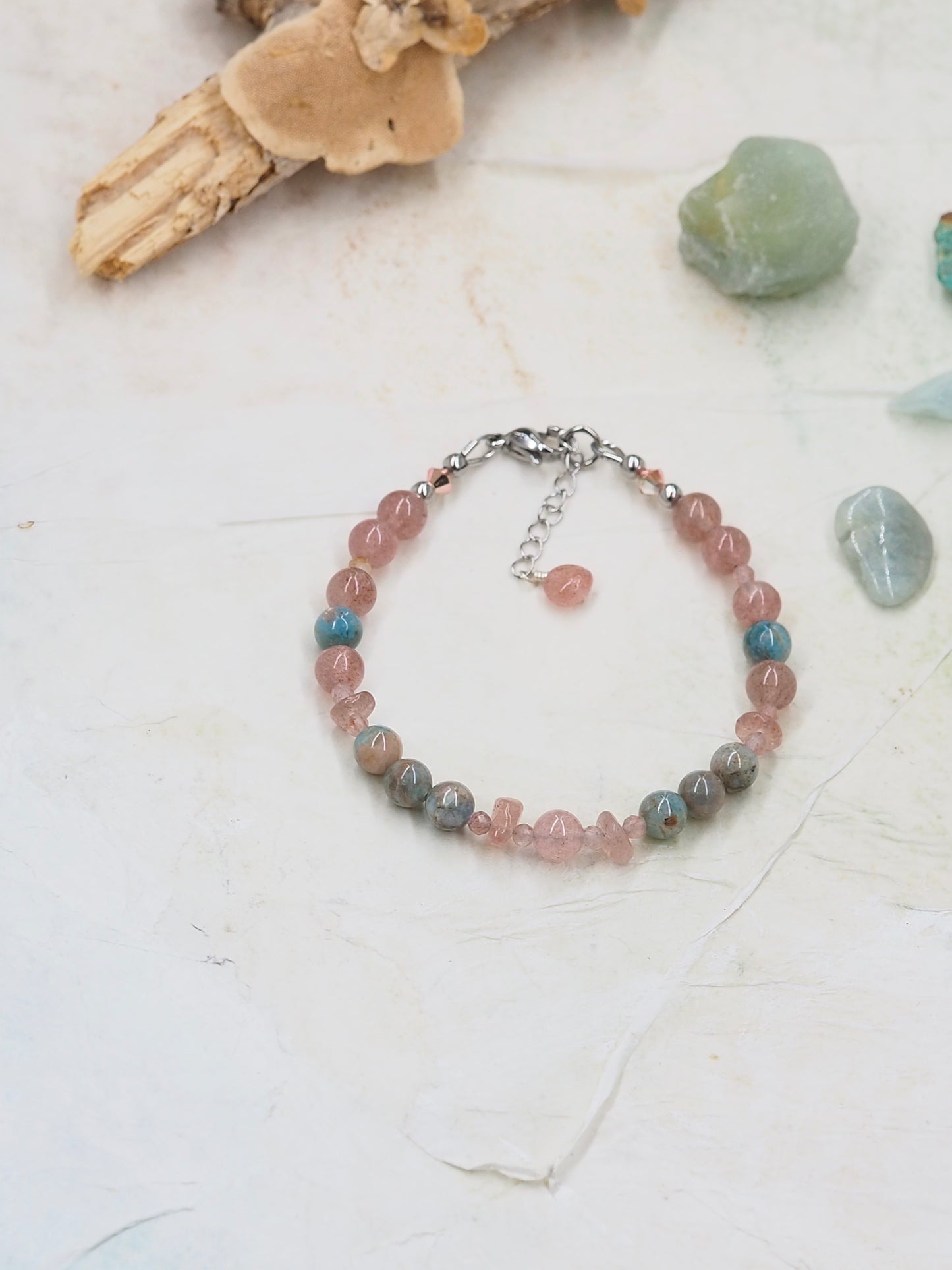 Strawberry Quartz & Apatite Slender Bracelet