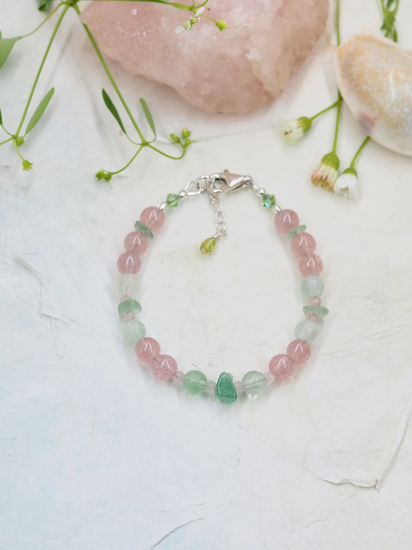 Strawberry Quartz & Fluorite Slender Bracelet