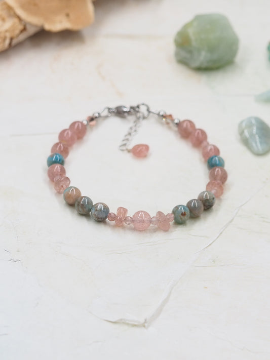 Strawberry Quartz & Apatite Slender Bracelet