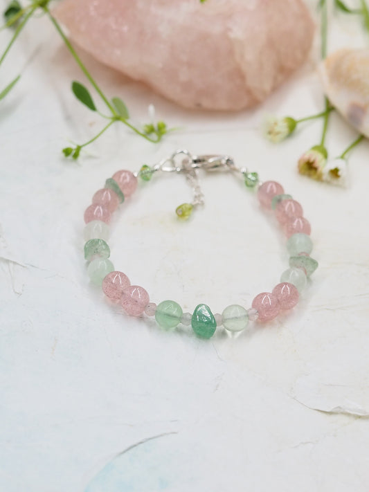 Strawberry Quartz & Fluorite Slender Bracelet
