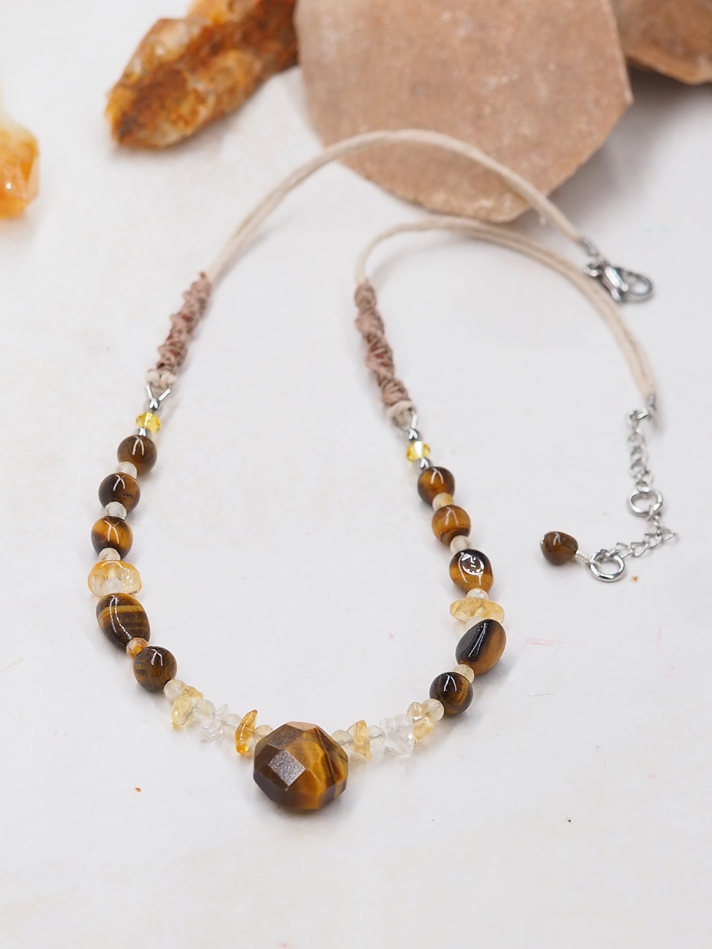 Tigers Eye & Citrine OOAK Hemp Pendant Necklace
