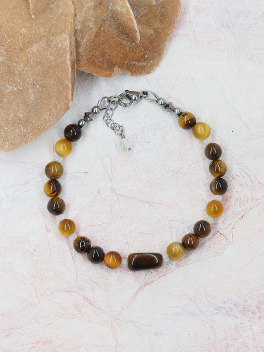 Tigers Eye & Clear Quartz Crystal Slender Bracelet