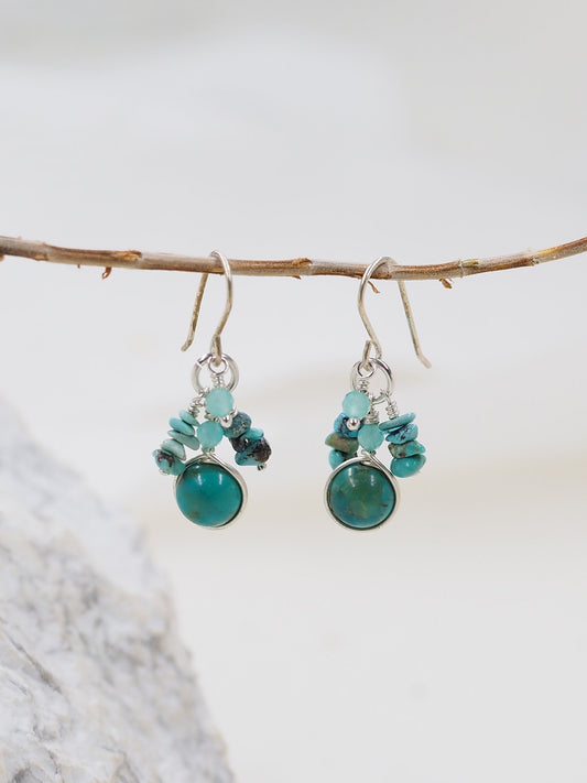 Turquoise, Amazonite & Sterling Silver Cluster Earrings