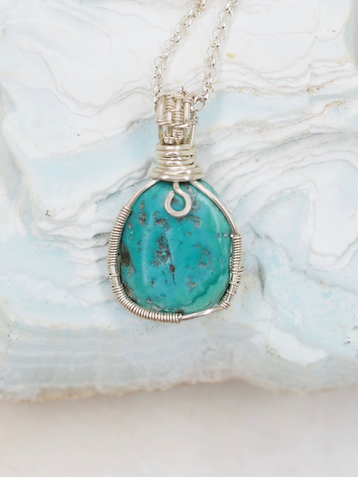 Natural Turquoise Petite Pendant, Hand Wrapped with Australian Sterling Silver