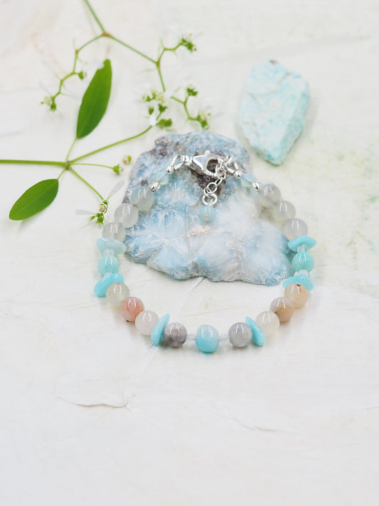 Australian Agate, Amazonite & Moonstone Slender Bracelet