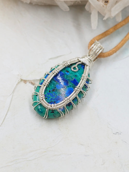 Bluebird Azurite & Malachite Cabochon Handwrapped with Australian Sterling Silver